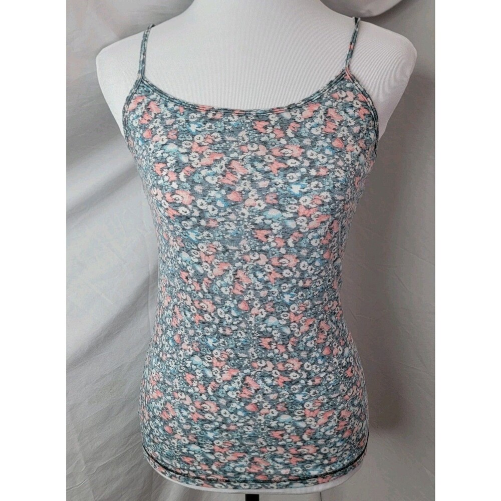 Aeropostale Womens Medium Favorite Cami Blue Floral Stretch Tank Top Layering T